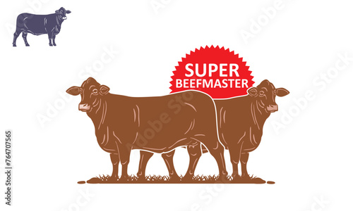 GREAT RED BEEFMASTER LOGO, silhouette of strong cattle standing vector illustrations