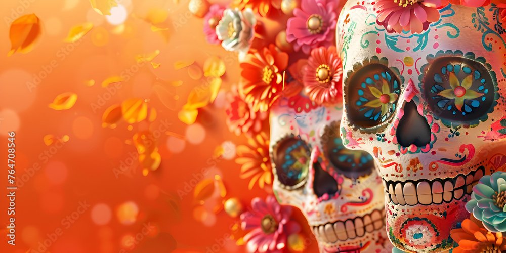 Mexican day of dead background, bright background, copy space. Mexican day of dead background, bright background, copy space.