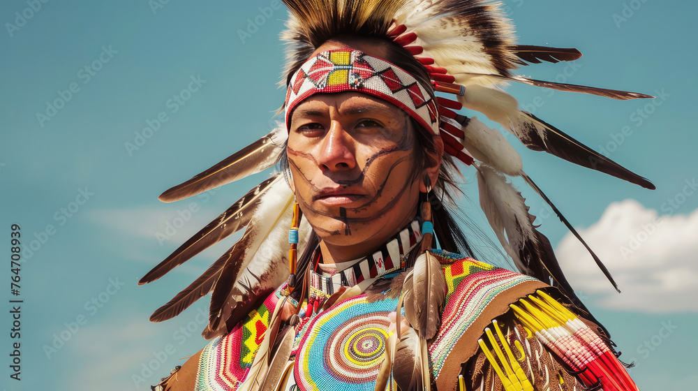 portrait of a Native American Indian in national costume