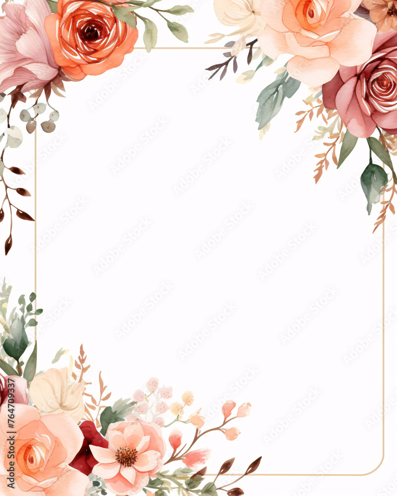 Wedding invitation or Mother's Day background, empty space surrounded with flowers, top view peonies - obrazy, fototapety, plakaty 