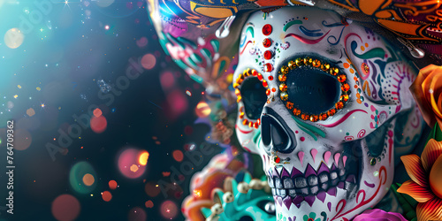 Mexican day of dead background, bright background, copy space.