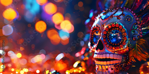 Mexican day of dead background, bright background, copy space.