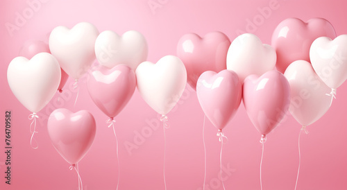 pink and white heart balloons on the pink background  in the style of darkly romantic illustrations   reated with Generative Ai