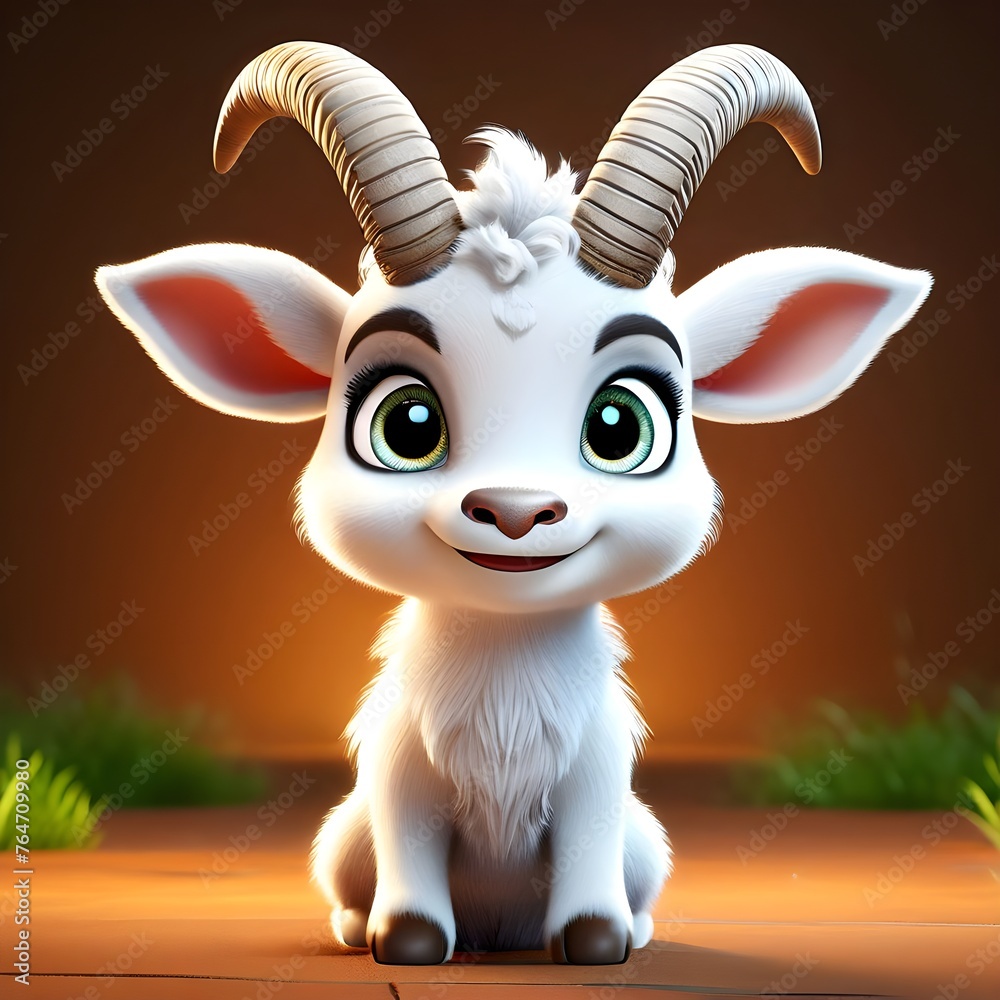 A smiling cute pure white baby addax with big round eyes A smiling cute pure white baby addax with big round eyes