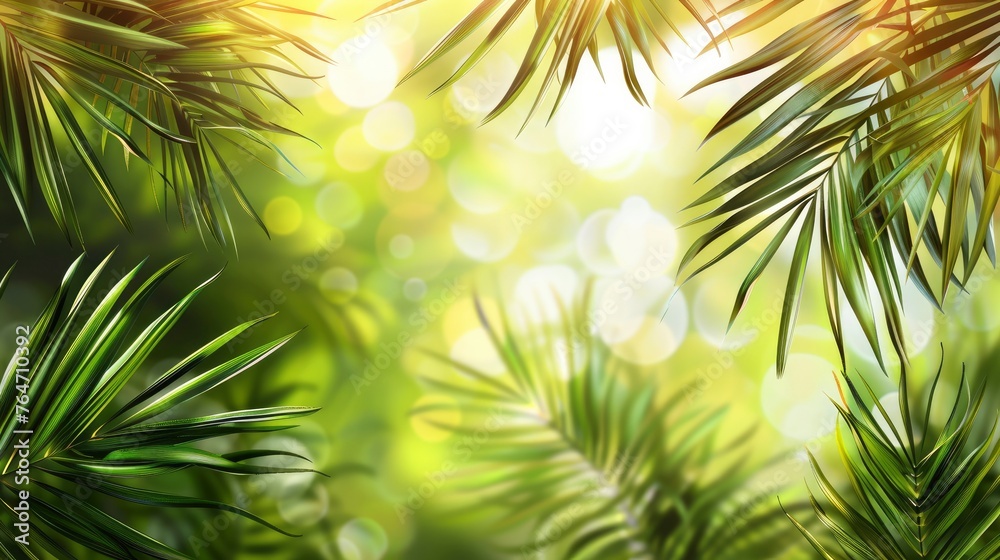 Summer background with tropical leaves. Green leaves of plants. Illustration