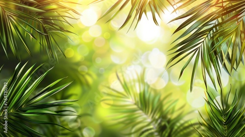 Summer background with tropical leaves. Green leaves of plants. Illustration