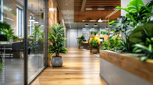 Green biophilic design of workplace office for business work. #764711137