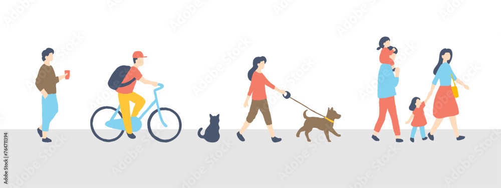 Fototapeta premium 街を歩く人たちのイラスト