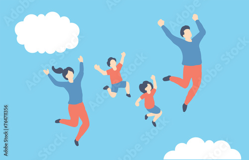 空を飛ぶ家族のイラスト