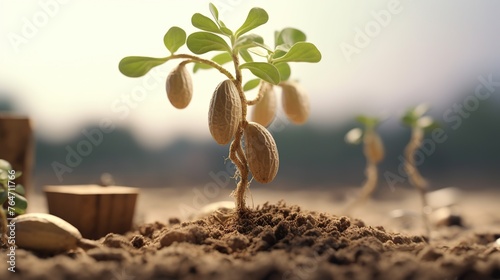Peanut seedling with seedling in the ground,  photo