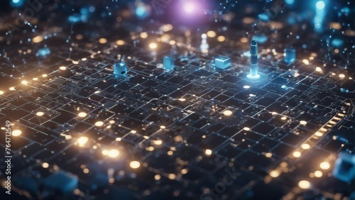 Generative AI. Data analytics. Machine learning. Decentralized ledger. Cryptographic. Block chain. Robots working with humans hands in hands. Science Fiction. Doing human work. Space ships futuristic.