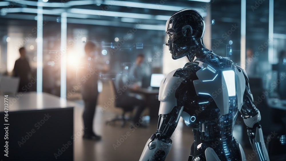 Generative AI. Data analytics. Machine learning. Decentralized ledger. Cryptographic. Block chain. Robots working with humans hands in hands. Science Fiction. Implementing AI into system. Generative AI. Data analytics. Machine learning. Decentralized ledger. Cryptographic. Block chain. Robots working with humans hands in hands. Science Fiction. Implementing AI into system.