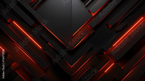 3d rendering of black and red abstract geometric background. Scene for advertising, technology, showcase, banner, game, sport, cosmetic, business, metaverse. Sci-Fi Illustration. Product display