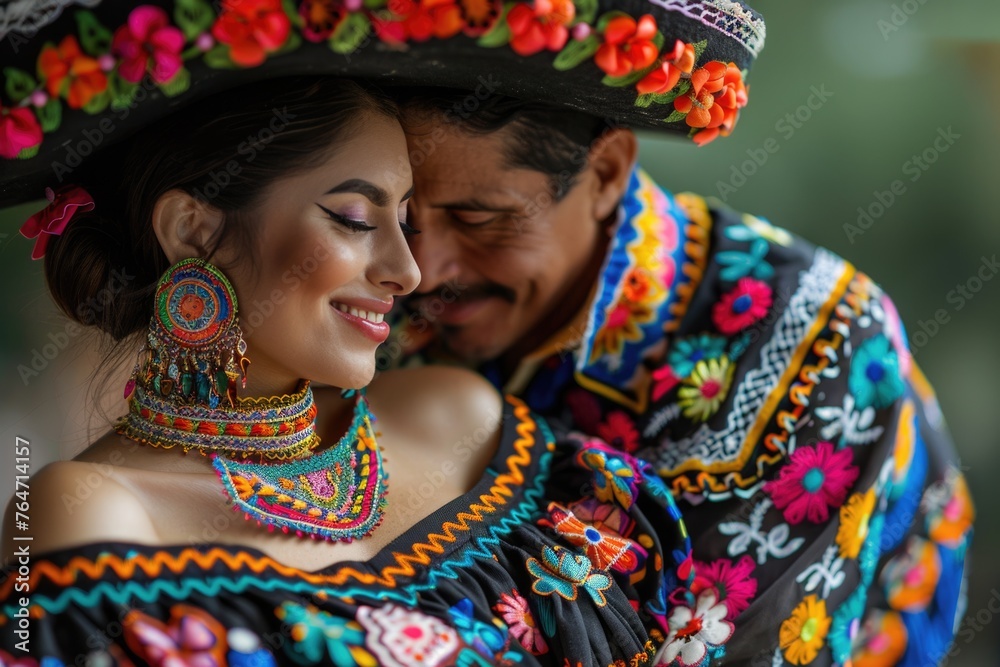 Latin dancers in Traditional Mexican Dress Dancing at parade or cultural Festival in Mexico Latin America, ai generated