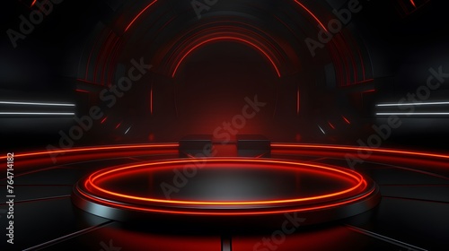 3d rendering of black and red abstract geometric background. Scene for advertising, technology, showcase, banner, game, sport, cosmetic, business, metaverse. Sci-Fi Illustration. Product display © Gary