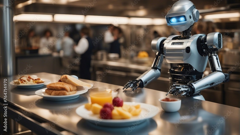 Generative AI. AI in Daily Life: Enhancing Everyday Experiences with Smart Technology. Empowering Humanity: AI Everyday Impact Unveiled in Captivating Imagery. Robot helping in serving food. Generative AI. AI in Daily Life: Enhancing Everyday Experiences with Smart Technology. Empowering Humanity: AI Everyday Impact Unveiled in Captivating Imagery. Robot helping in serving food.
