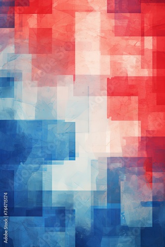 red and blue squares on the background, in the style of soft, blended brushstrokes