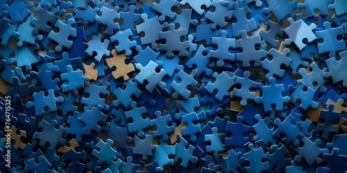 Top view shot of blue puzzle pieces forming autism awareness symbol. Concept Photography  Autism Awareness  Puzzle Pieces  Top View Shot  Symbol