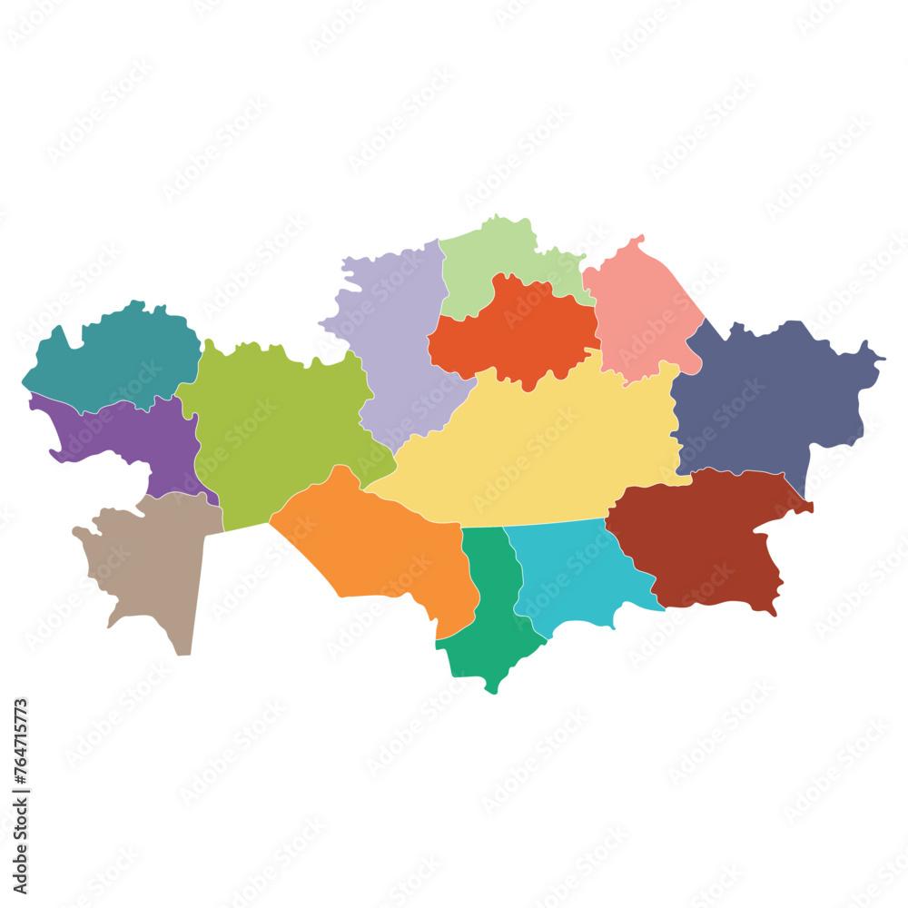 Kazakhstan map. Map of Kazakhstan in administrative provinces in multicolor