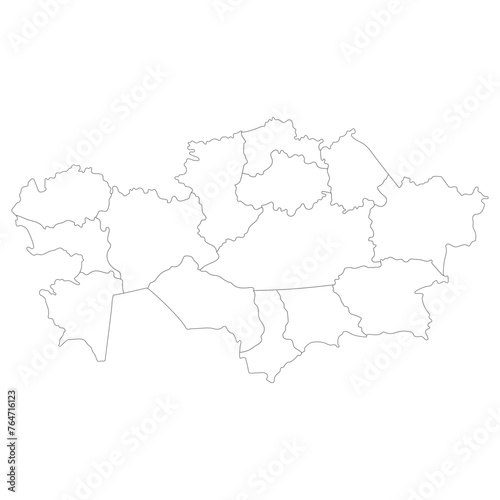Kazakhstan map. Map of Kazakhstan in administrative provinces in white color