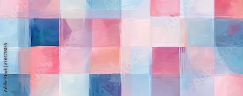 rose and blue squares on the background, in the style of soft, blended brushstrokes