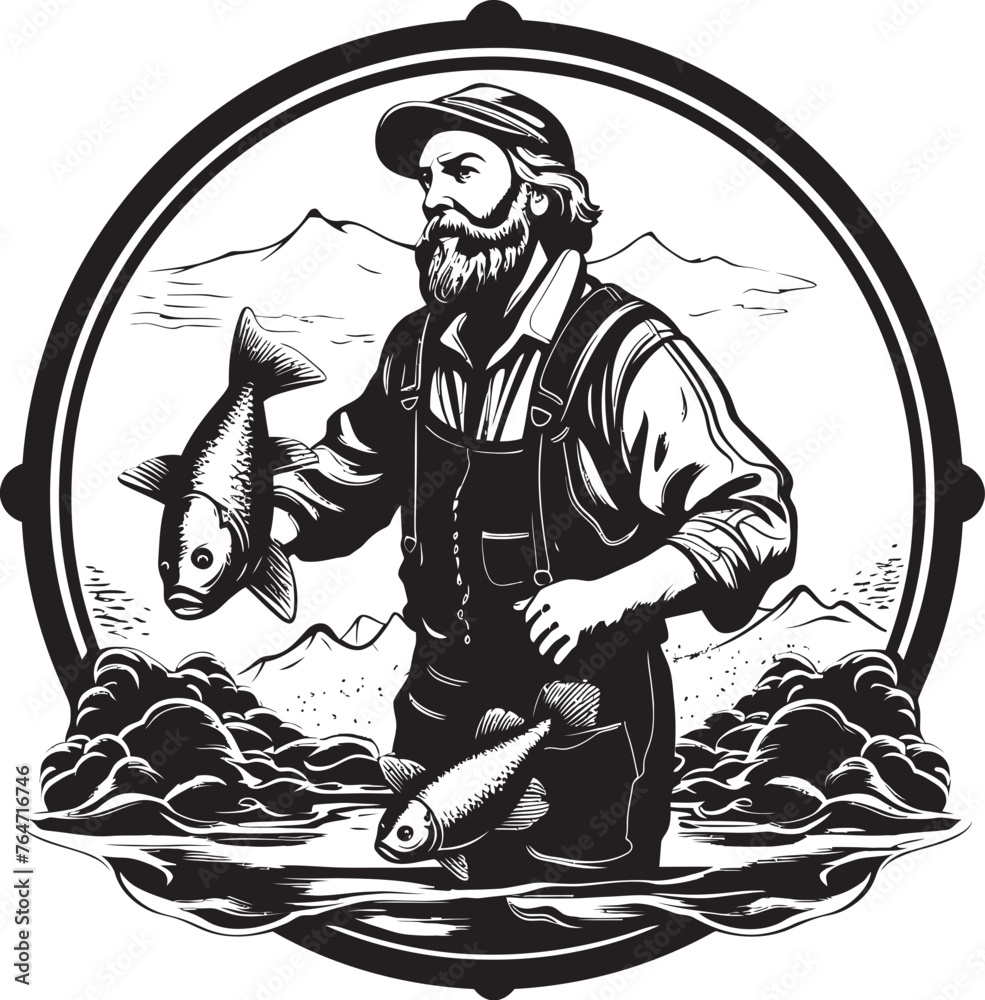 Sailing to Great Depths Big Fish Vector Icon Navigating the Unknown Fishermans Vector Graphics