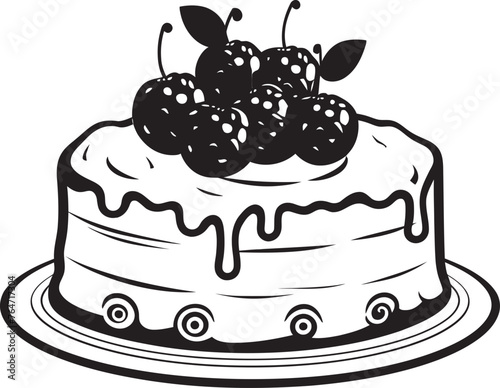 Juicy Indulgence Berries and Cherries Cake Vector Logo Summertime Treat Cherry Berry Cake Vector Design