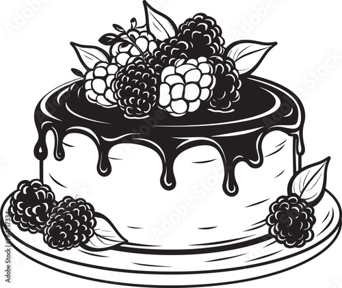 Cherry Berry Symphony Vector Graphics of Sumptuous Cake Sweet Sensation Berries and Cherries Cake Vector Logo