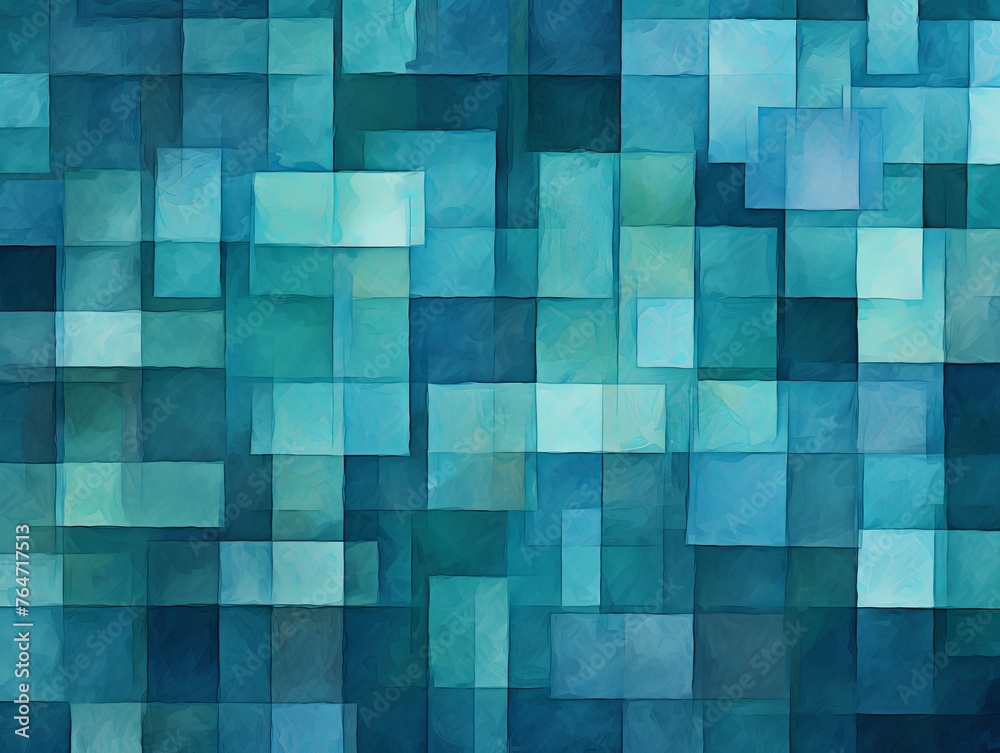 teal and blue squares on the background