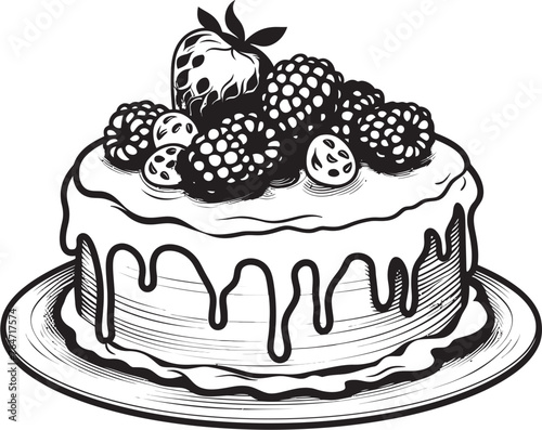 Berry Bonanza Cherry Berry Cake Vector Icon Irresistible Delight Vector Graphics of Summertime Cake