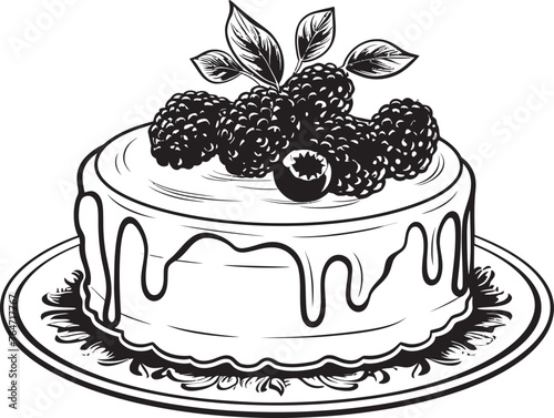 Juicy Indulgence Berries and Cherries Cake Vector Graphics Summertime Treat Cherry Berry Cake Vector Logo