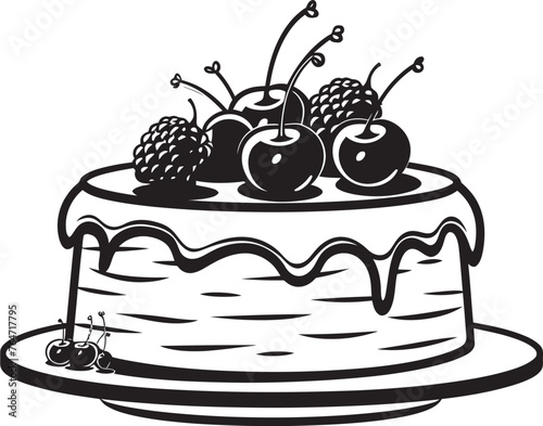Cherry Berry Symphony Vector Graphics of Sumptuous Cake Sweet Sensation Berries and Cherries Cake Vector Logo