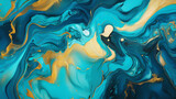 Blue and gold marble background with liquid abstract pattern