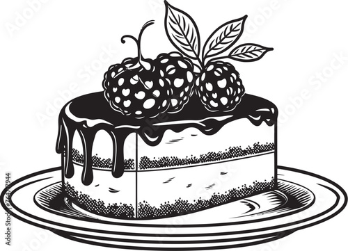 Tempting Delight Logo of Cake with Cherries Blissful Bites Vector Graphics of Cherry Berry Cake