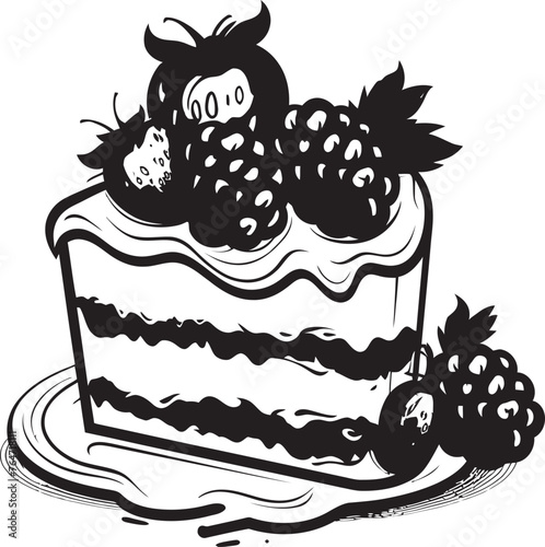 Summer Berry Sensation Cake with Cherries and Berries Iconic Illustration Berrylicious Delight Vector Logo of Scrumptious Cake