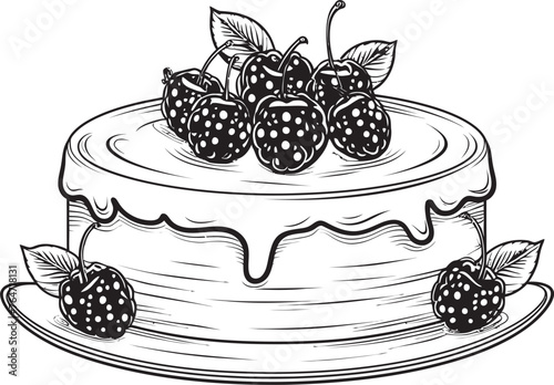 Berrylicious Delight Vector Logo of Scrumptious Cake Cherry Berry Bliss Vector Design of Luscious Cake