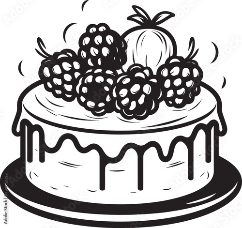 Sweet Symphony Cake with Cherries and Berries Vector Illustration Cherry Berry Euphoria Vector Logo of Cake Extravaganza