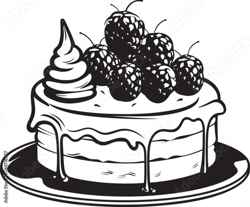 Berrylicious Delight Vector Logo of Scrumptious Cake Berrylicious Delight Vector Cake with Cherries and Berries Logo