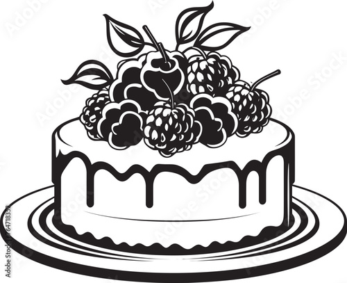 Scrumptious Confectionery Cake with Cherries and Berries Vector Illustration Tempting Fruit Fusion Cake with Cherries and Berries Vector Logo