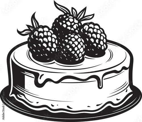 Tempting Fruit Fusion Cake with Cherries and Berries Vector Logo Wholesome Dessert Delight Cake with Cherries and Berries Vector Design