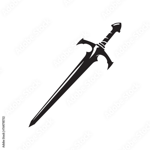 Majestic Sword Silhouette Elegance - A Tribute to Ancient Warfare with Sword Illustration - Minimallest Sword Vector
