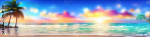 Abstract midsummer blurred illustration bright sea tropical sunrise. Background for banner  poster  website header  space for text.