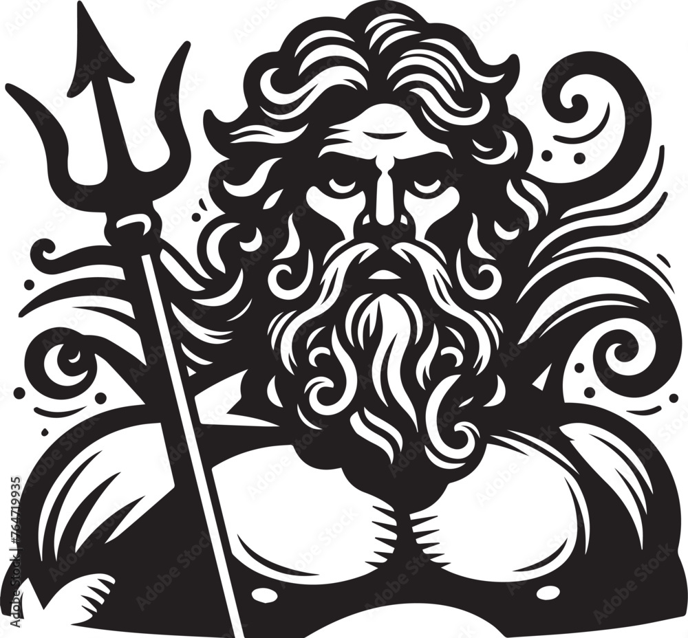 God Poseidon illustration. God Neptune illustration. Simple Poseidon ...