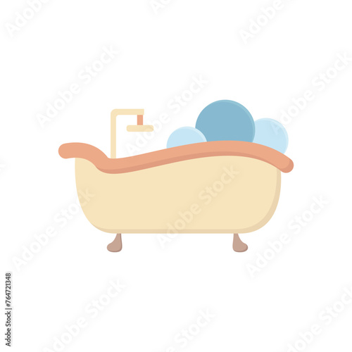 Bath icon vector. Bathroom cute color concept icon. Simple shower vector. A bathtub in a simple multi-colored style. Interior icon for web design. Bathroom furniture.