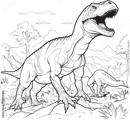 Tyrannosaurus Tints Vector Logo with Intricate Dinosaur Coloring Pages Lineart Roaring Raptors Vector Design with Captivating Dinosaur Coloring Pages Lineart