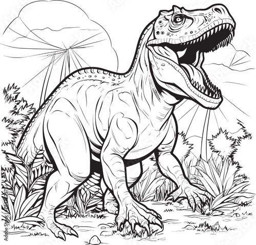 Rexs Realm Line Art Coloring Pages Vector Logo with Dinosaurs Mesozoic Magic Vector Design for Dinosaur Line Art Coloring Pages