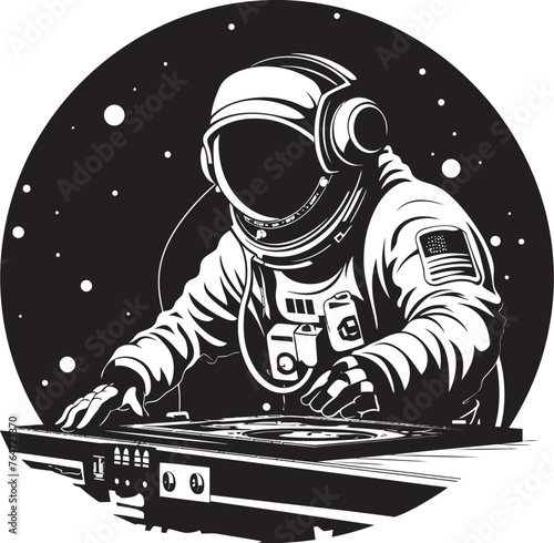 Lunar Rhythms DJ Astronaut Vector Graphics for Moonlit Mixes Star Strut Vector Logo with DJ Astronaut Design for Interstellar Tracks