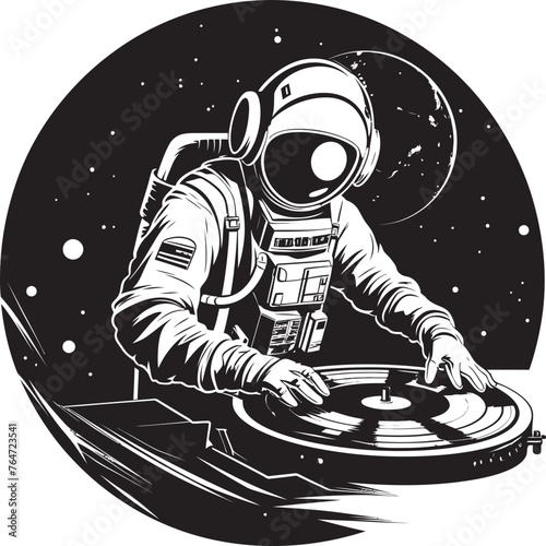Galactic Beats DJ Astronaut Vector Logo for Cosmic Vibes AstroGroove Vector Graphics with DJ Astronaut Icon for Interstellar Dance