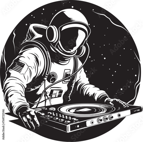 Moonlight Mix DJ Astronaut Vector Design for Lunar Melodies Starry Spin Vector Logo with Astronaut DJ Icon for Celestial Beats