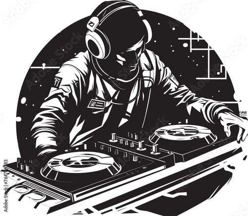Interstellar Mix DJ Astronaut Vector Iconography for Galactic Beats Solar Serenade Vector Design with Astronaut DJ Graphics for Sunlit Harmonies